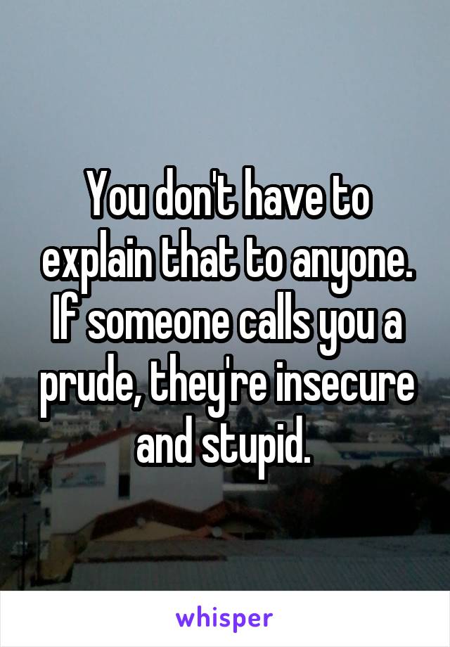 You don't have to explain that to anyone. If someone calls you a prude, they're insecure and stupid. 