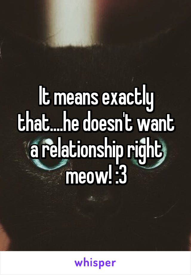 It means exactly that....he doesn't want a relationship right meow! :3