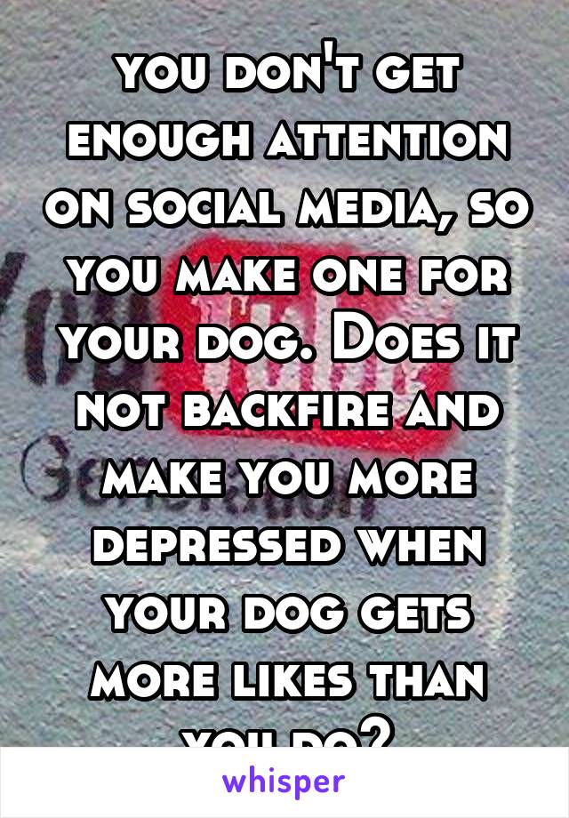 you don't get enough attention on social media, so you make one for your dog. Does it not backfire and make you more depressed when your dog gets more likes than you do?