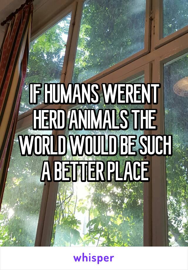 IF HUMANS WERENT HERD ANIMALS THE WORLD WOULD BE SUCH A BETTER PLACE