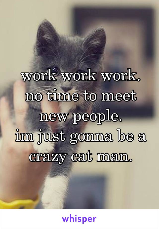 work work work.
no time to meet new people.
im just gonna be a crazy cat man.