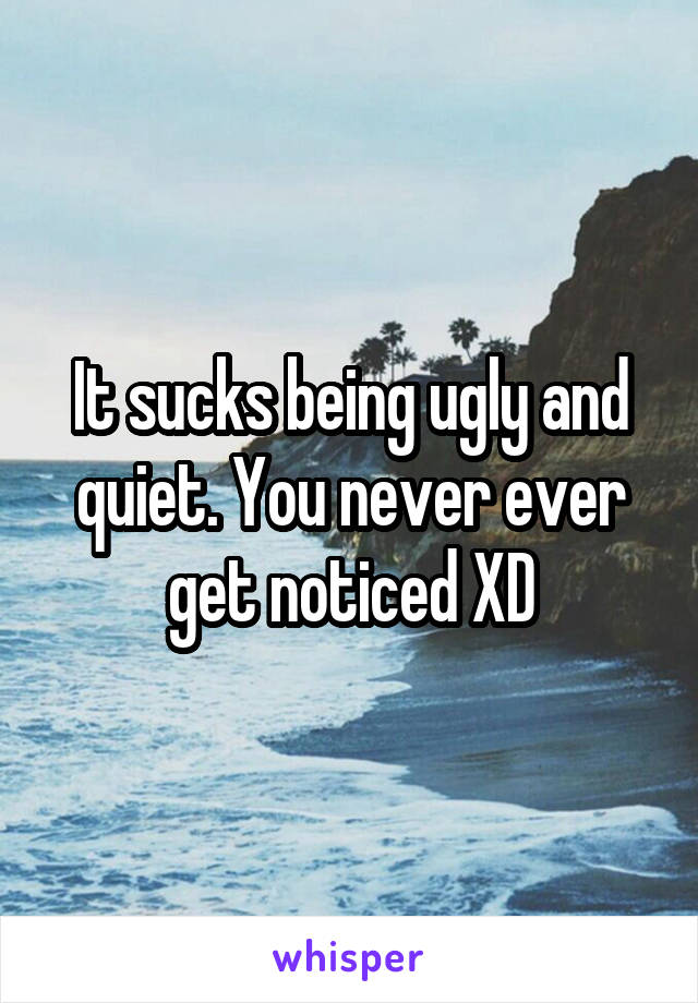 It sucks being ugly and quiet. You never ever get noticed XD