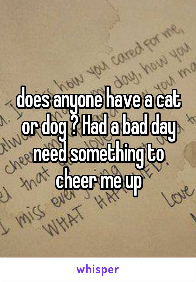 does anyone have a cat or dog ? Had a bad day need something to cheer me up