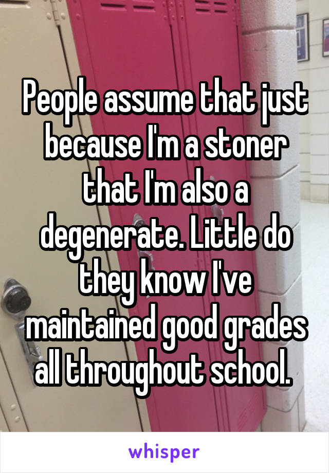 People assume that just because I'm a stoner that I'm also a degenerate. Little do they know I've maintained good grades all throughout school. 