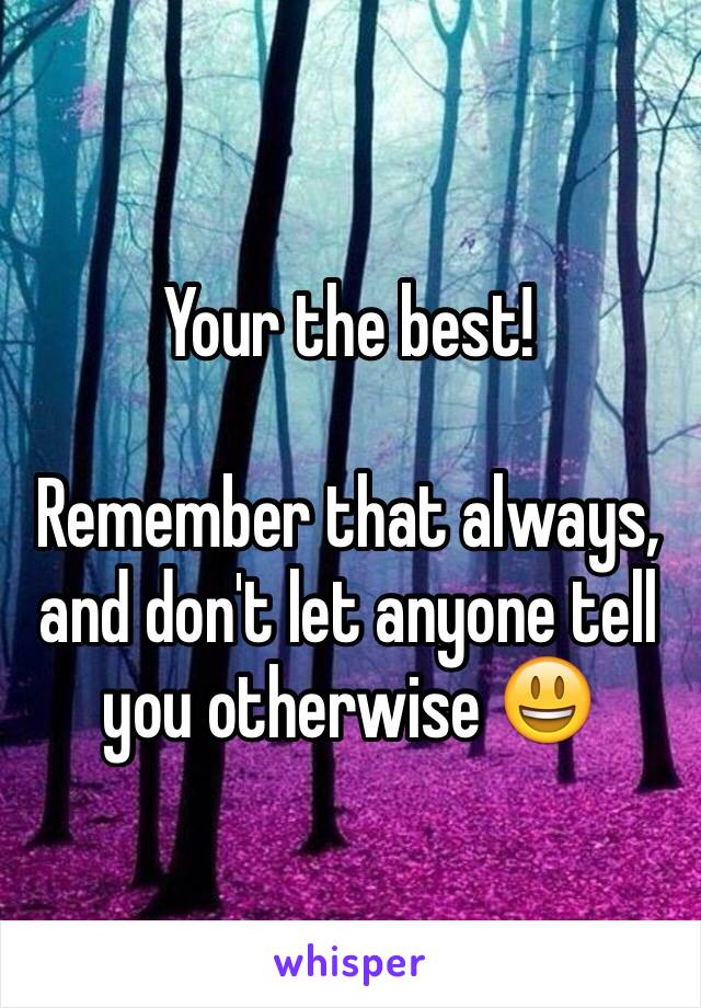 Your the best!

Remember that always, and don't let anyone tell you otherwise 😃