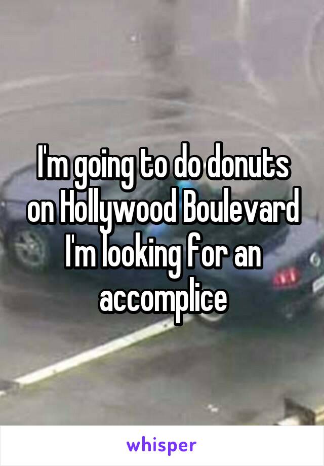 I'm going to do donuts on Hollywood Boulevard I'm looking for an accomplice