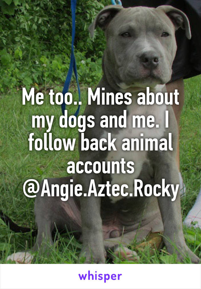 Me too.. Mines about my dogs and me. I follow back animal accounts @Angie.Aztec.Rocky