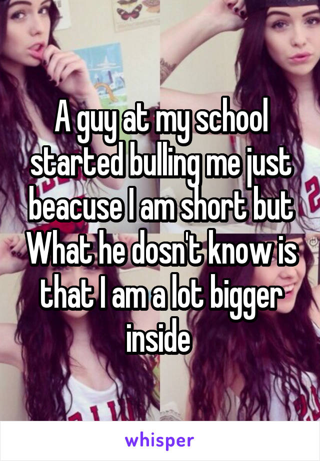 A guy at my school started bulling me just beacuse I am short but What he dosn't know is that I am a lot bigger inside 