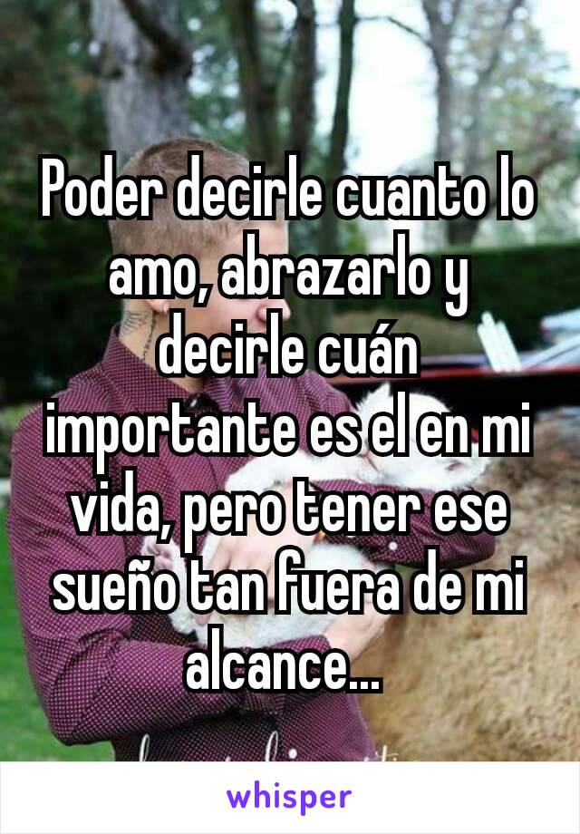 Poder decirle cuanto lo amo, abrazarlo y decirle cuán importante es el en mi vida, pero tener ese sueño tan fuera de mi alcance... 