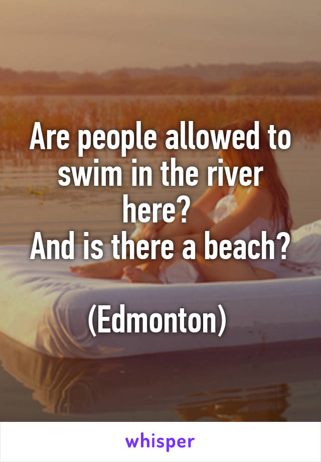 Are people allowed to swim in the river here? 
And is there a beach? 
(Edmonton) 