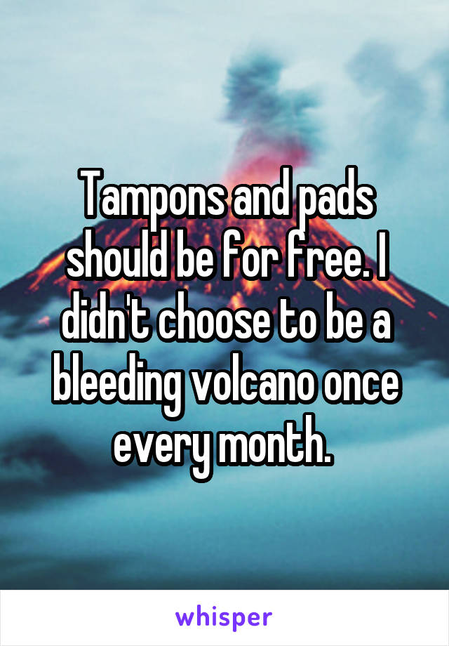 Tampons and pads should be for free. I didn't choose to be a bleeding volcano once every month. 