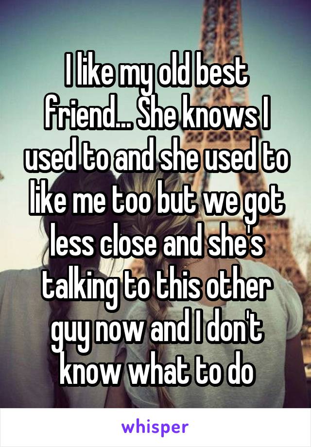 I like my old best friend... She knows I used to and she used to like me too but we got less close and she's talking to this other guy now and I don't know what to do