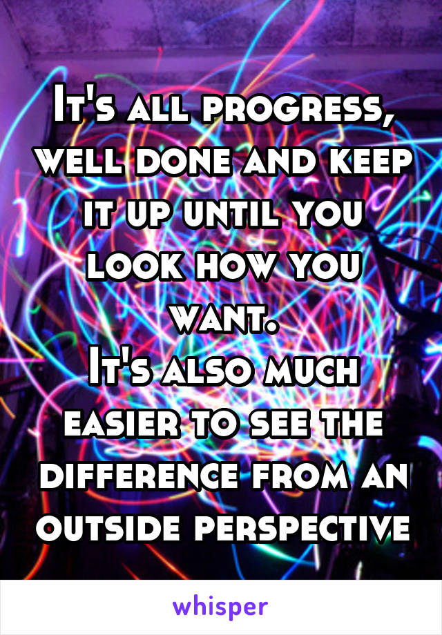 It's all progress, well done and keep it up until you look how you want.
It's also much easier to see the difference from an outside perspective