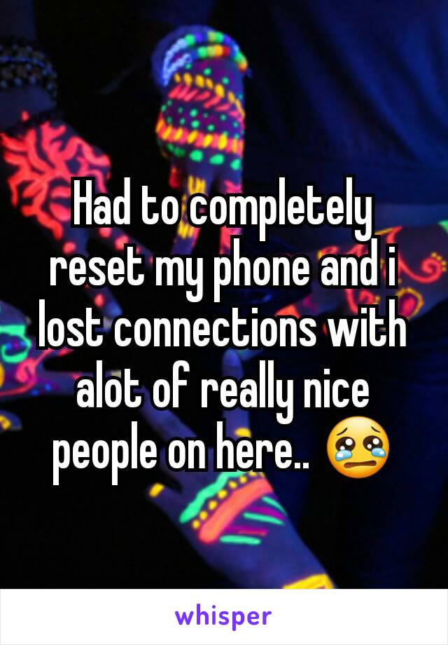 Had to completely reset my phone and i lost connections with alot of really nice people on here.. 😢