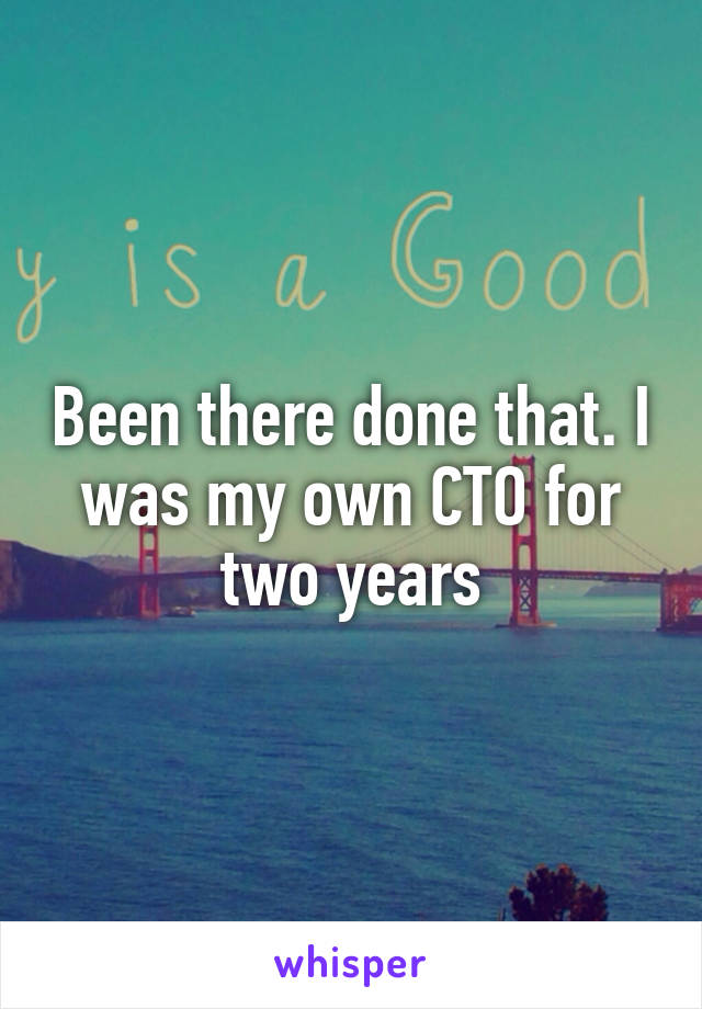 Been there done that. I was my own CTO for two years