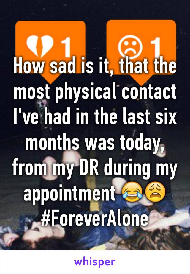 How sad is it, that the most physical contact I've had in the last six months was today, from my DR during my appointment 😂😩
#ForeverAlone