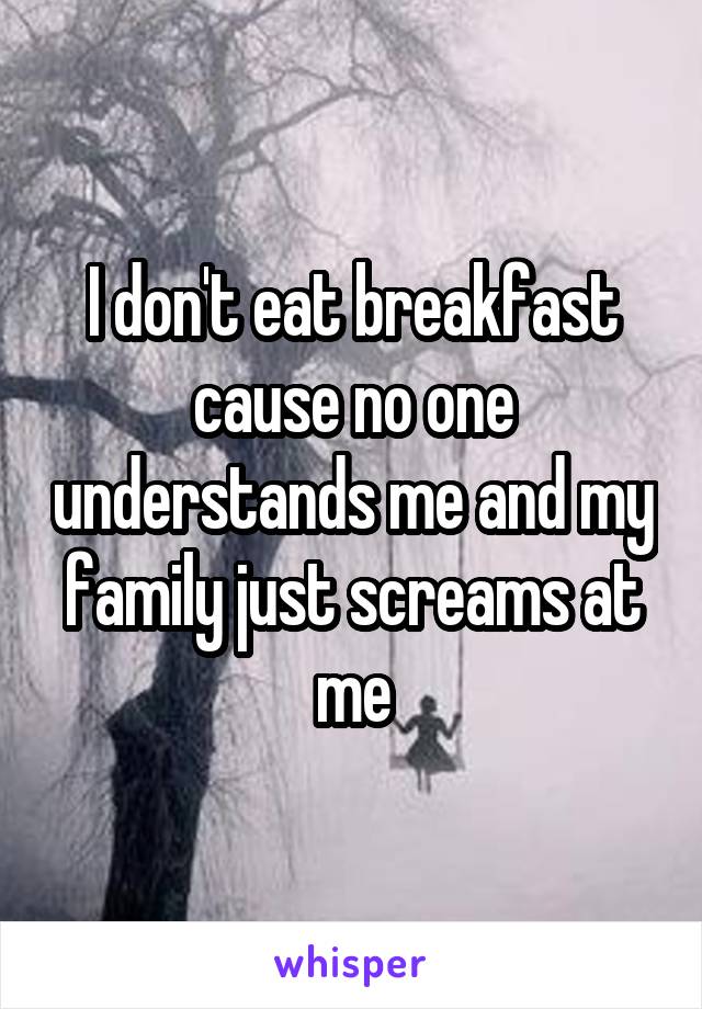 I don't eat breakfast cause no one understands me and my family just screams at me