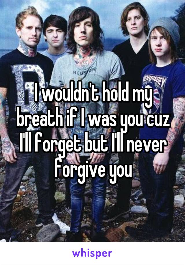 I wouldn't hold my breath if I was you cuz I'll forget but I'll never forgive you