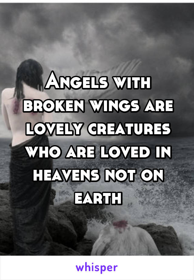 Angels with broken wings are lovely creatures who are loved in heavens not on earth