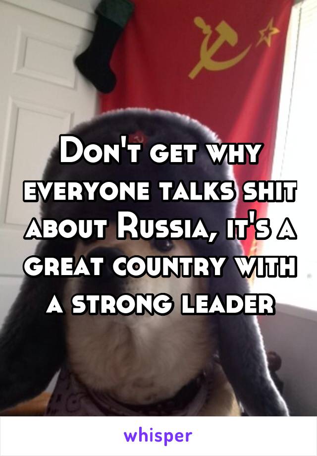 Don't get why everyone talks shit about Russia, it's a great country with a strong leader