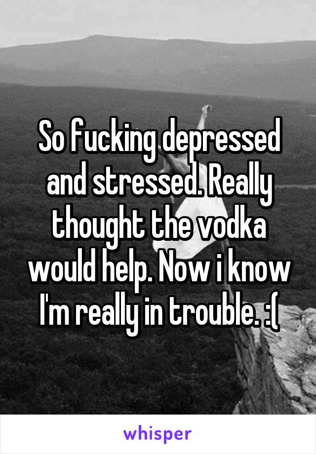 So fucking depressed and stressed. Really thought the vodka would help. Now i know I'm really in trouble. :(