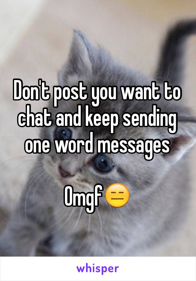 Don't post you want to chat and keep sending one word messages 

Omgf😑