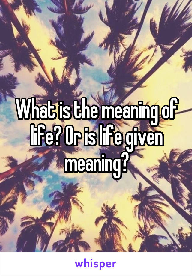 What is the meaning of life? Or is life given meaning?