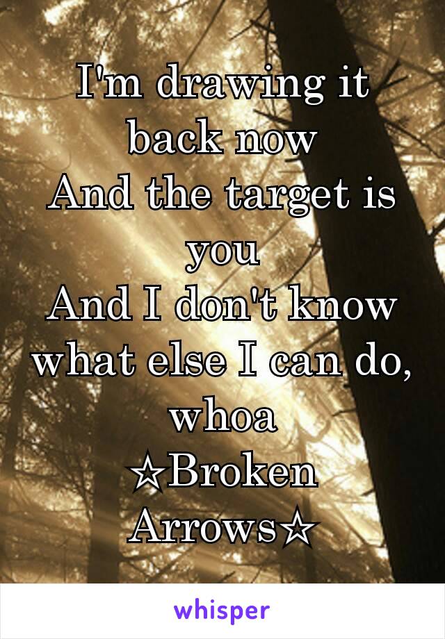 I'm drawing it back now
And the target is you
And I don't know what else I can do, whoa
☆Broken Arrows☆