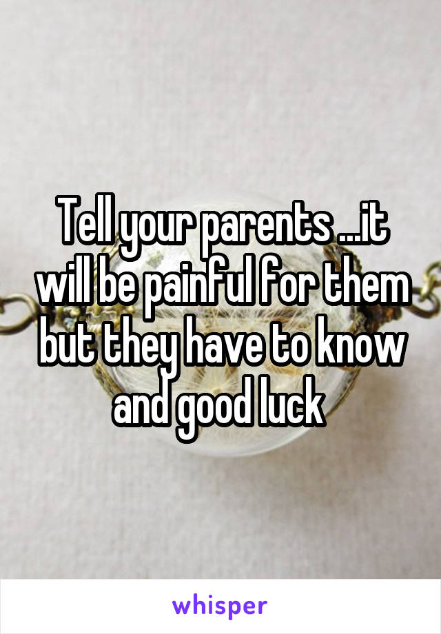 Tell your parents ...it will be painful for them but they have to know and good luck 