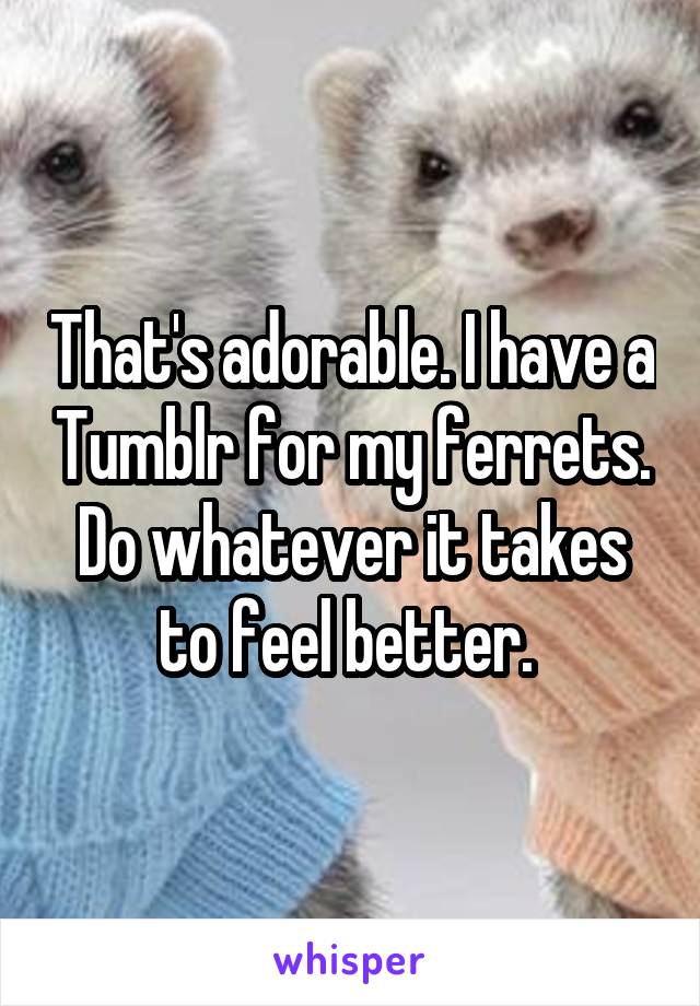 That's adorable. I have a Tumblr for my ferrets. Do whatever it takes to feel better. 