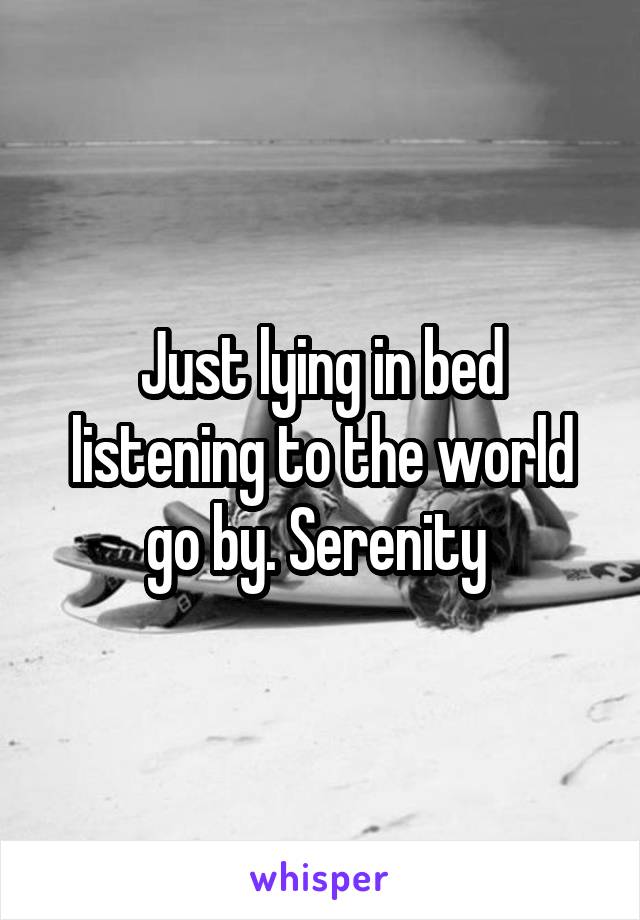 Just lying in bed listening to the world go by. Serenity 