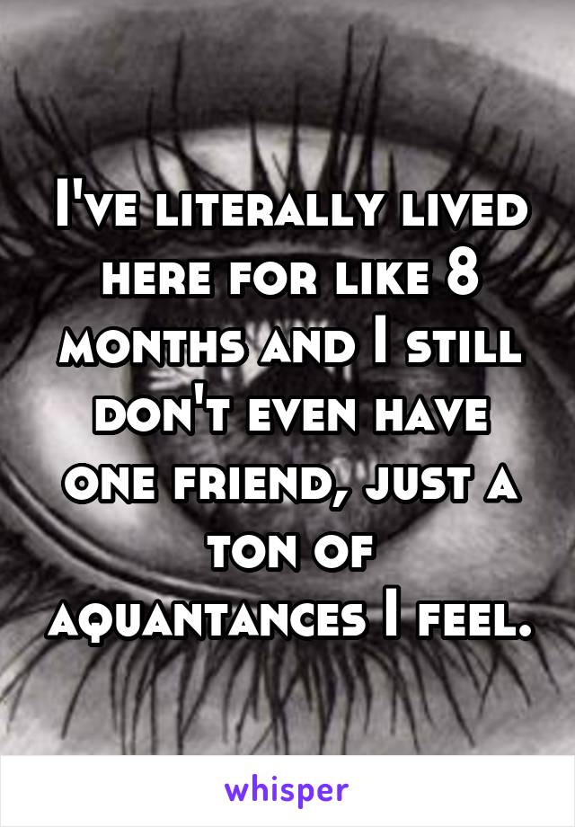 I've literally lived here for like 8 months and I still don't even have one friend, just a ton of aquantances I feel.