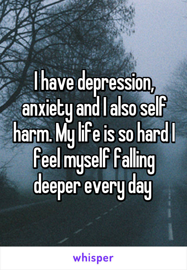 I have depression, anxiety and I also self harm. My life is so hard I feel myself falling deeper every day 