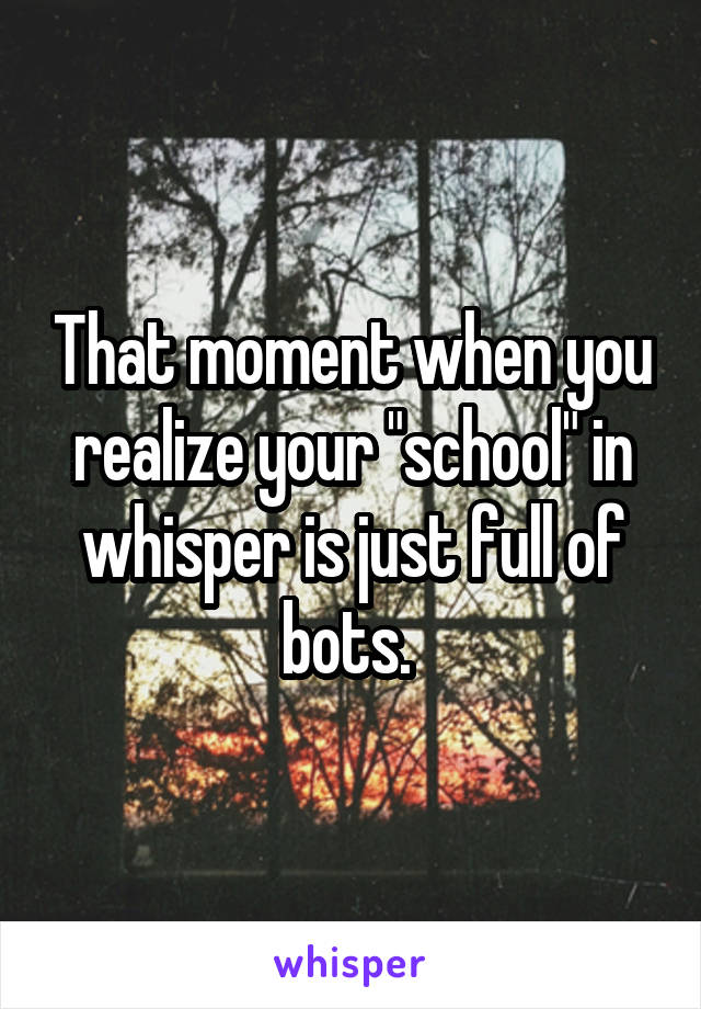 That moment when you realize your "school" in whisper is just full of bots. 