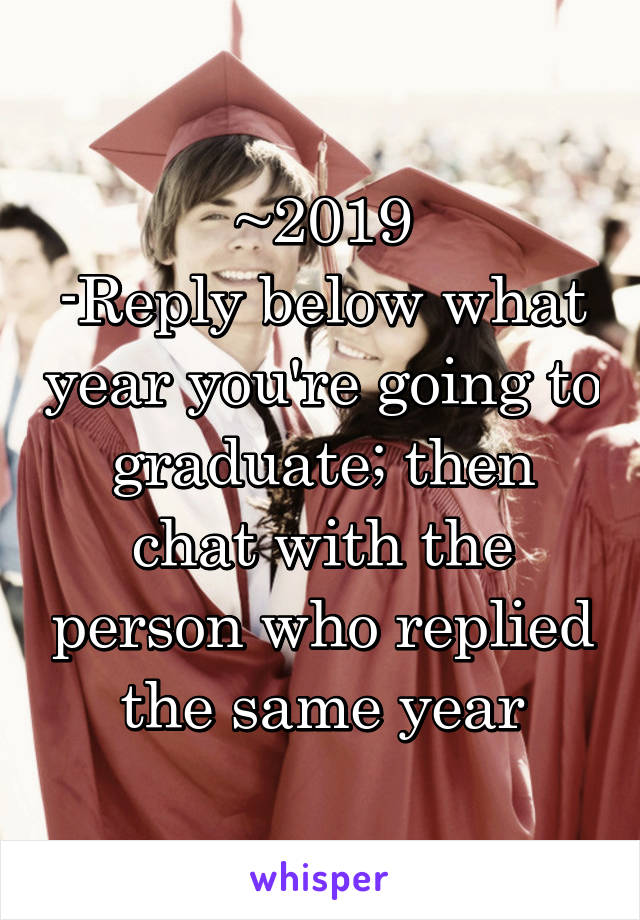 ~2019
-Reply below what year you're going to graduate; then chat with the person who replied the same year