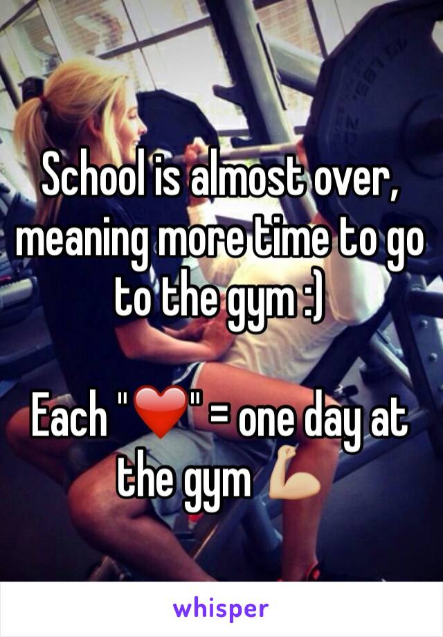 School is almost over, meaning more time to go to the gym :) 

Each "❤️" = one day at the gym 💪🏼