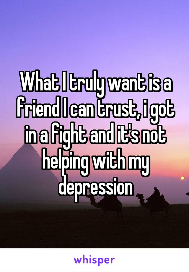 What I truly want is a friend I can trust, i got in a fight and it's not helping with my depression