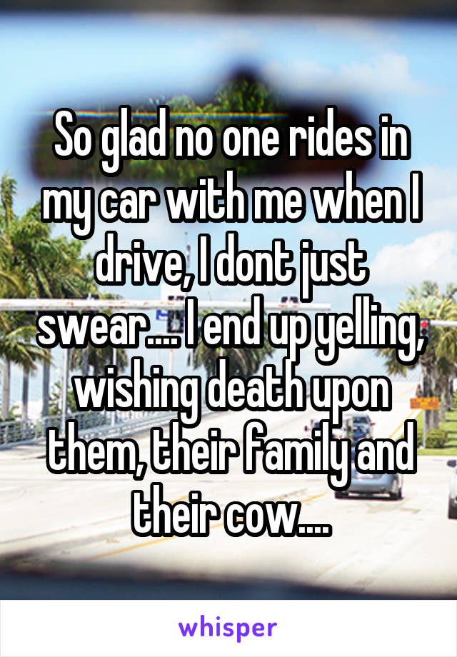 So glad no one rides in my car with me when I drive, I dont just swear.... I end up yelling, wishing death upon them, their family and their cow....