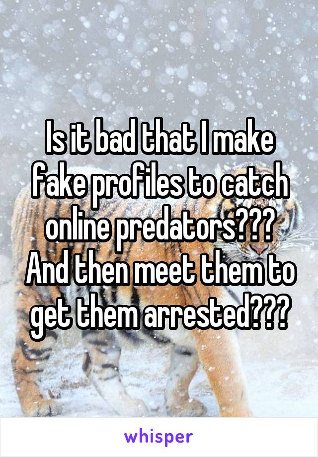 Is it bad that I make fake profiles to catch online predators??? And then meet them to get them arrested???