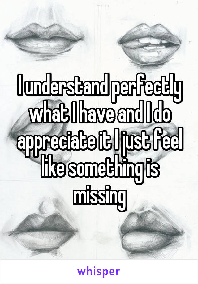 I understand perfectly what I have and I do appreciate it I just feel like something is missing