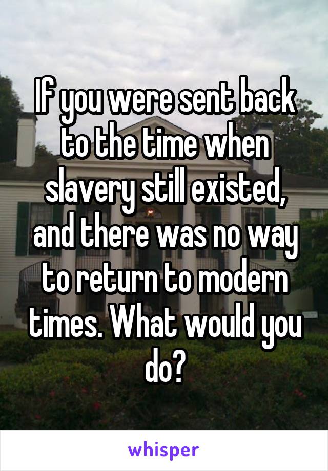 If you were sent back to the time when slavery still existed, and there was no way to return to modern times. What would you do?