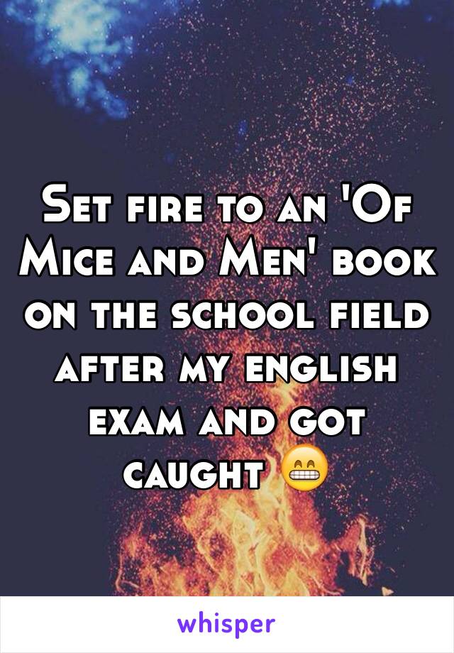 Set fire to an 'Of Mice and Men' book on the school field after my english exam and got caught 😁