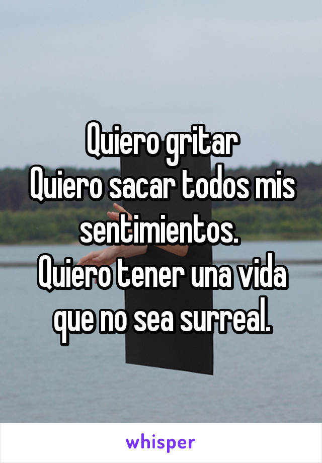 Quiero gritar
Quiero sacar todos mis sentimientos. 
Quiero tener una vida que no sea surreal.