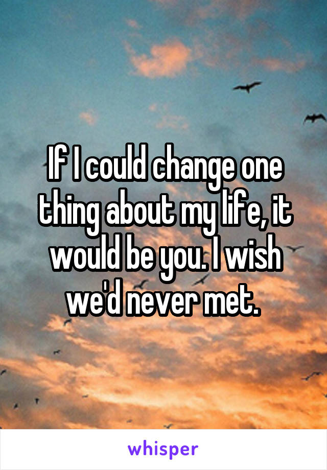 If I could change one thing about my life, it would be you. I wish we'd never met. 