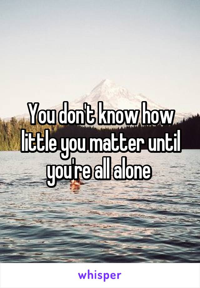 You don't know how little you matter until you're all alone 