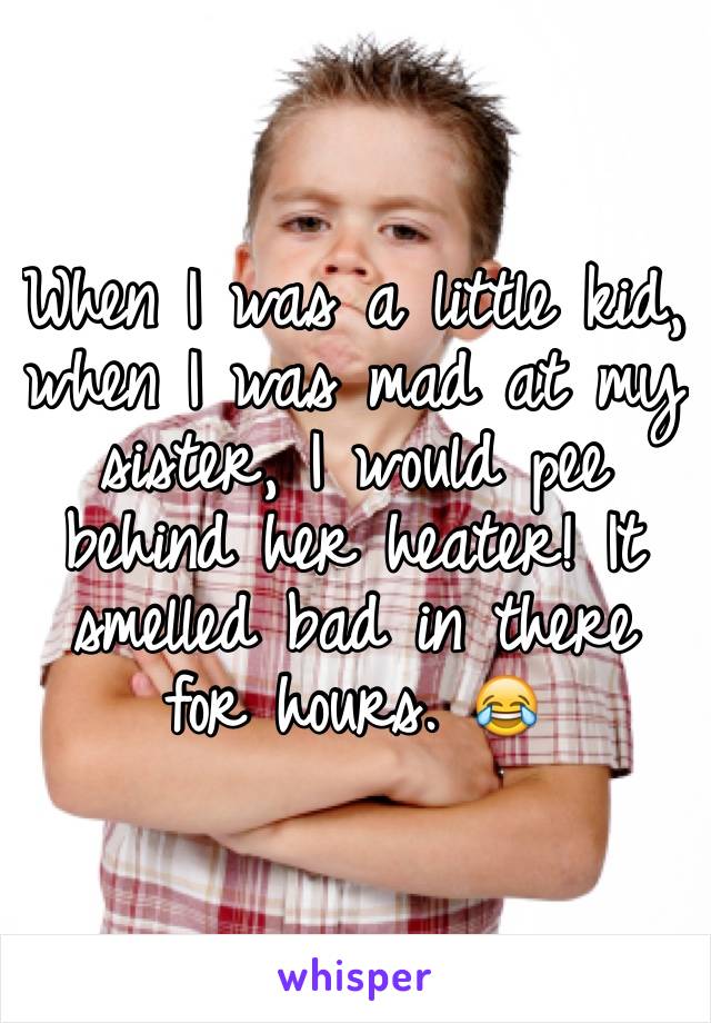 When I was a little kid, when I was mad at my sister, I would pee behind her heater! It smelled bad in there for hours. 😂