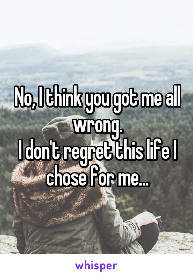 No, I think you got me all wrong.
I don't regret this life I chose for me...