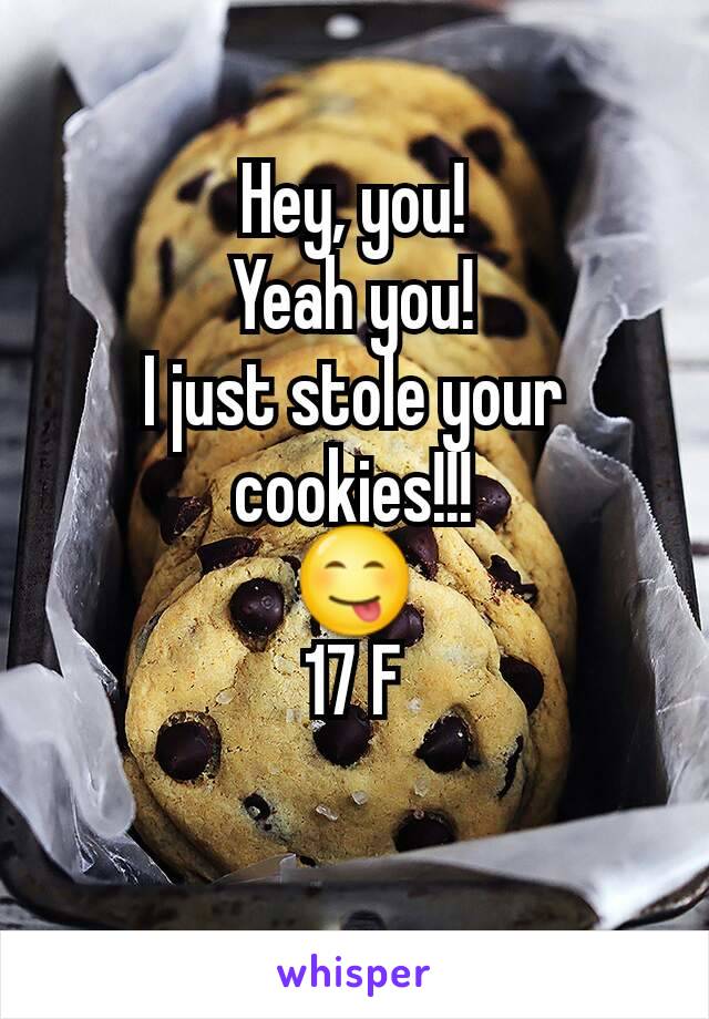 Hey, you!
Yeah you!
I just stole your cookies!!!
😋
17 F