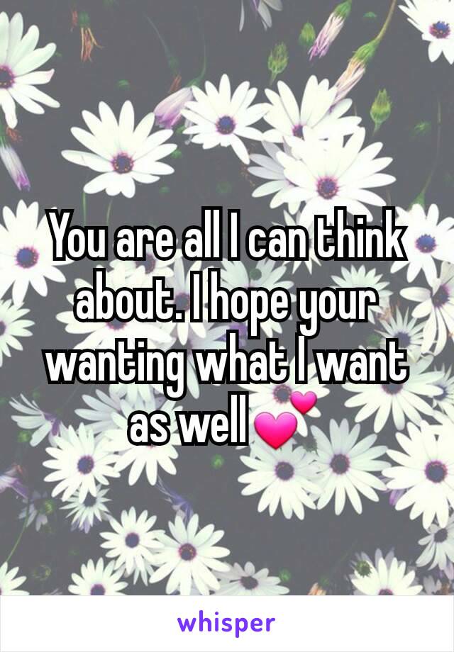 You are all I can think about. I hope your wanting what I want as well💕