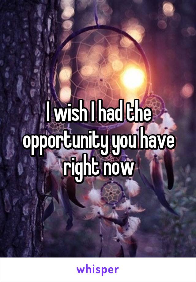 I wish I had the opportunity you have right now